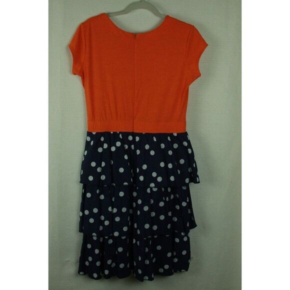 Shabby Apple Dress Small Women's Ruffle Polka Dot Orange Navy Blue Vintage Style - Picture 6 of 8